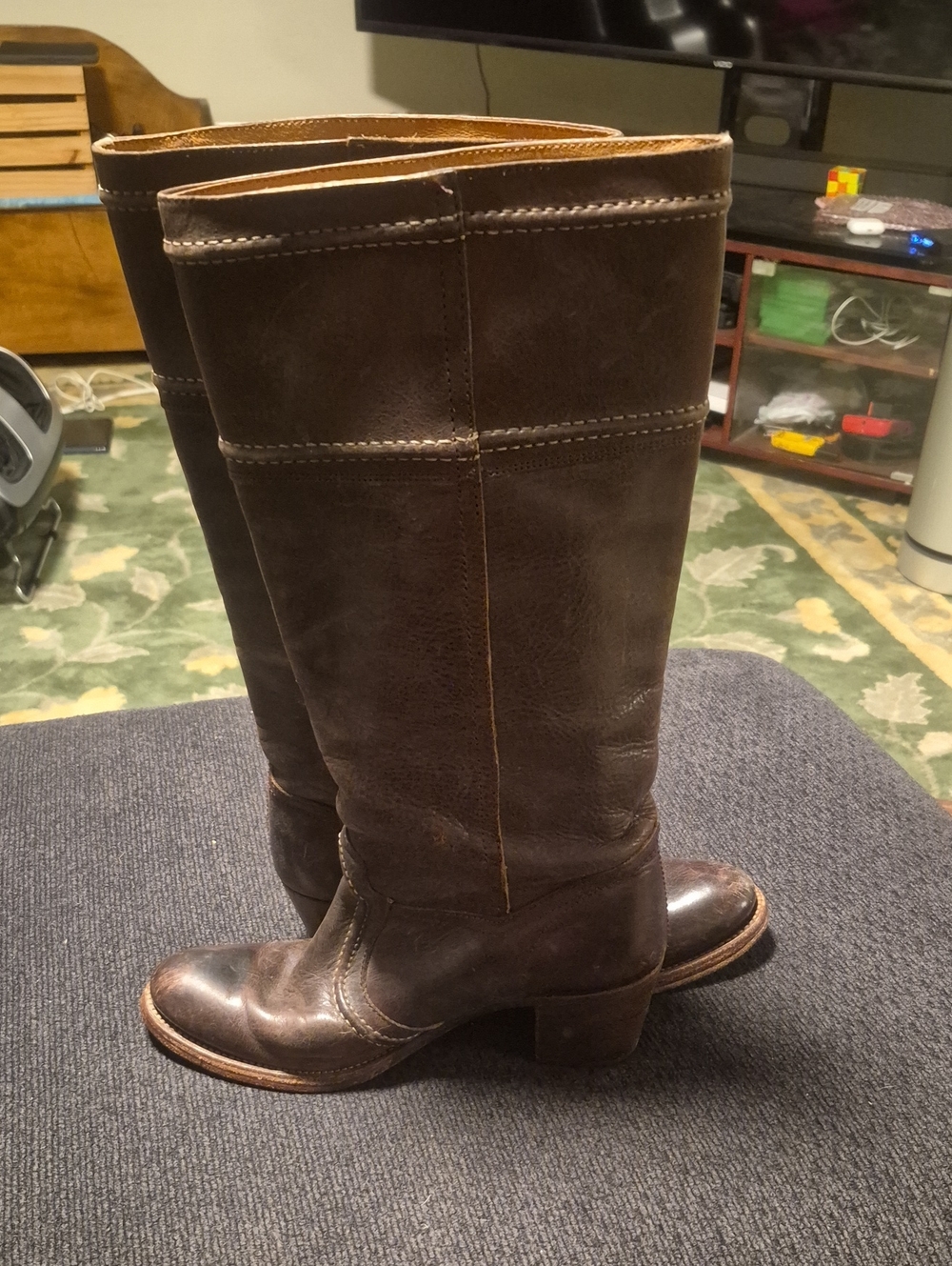 Frye Dark Brown Leather Knee-High Heeled Boots